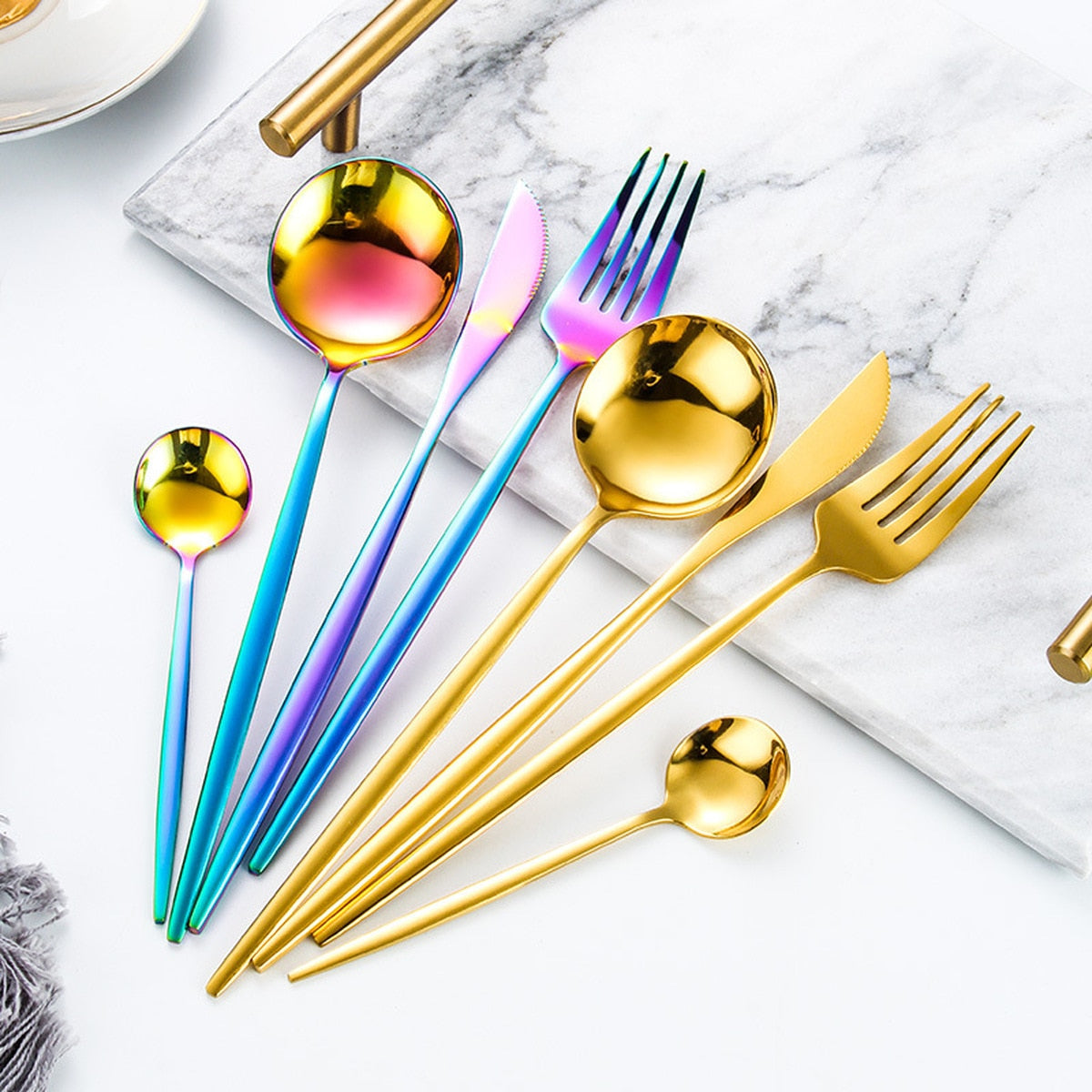 Gold Dinnerware Set Stainless - 24 pcs Gold Tableware Set