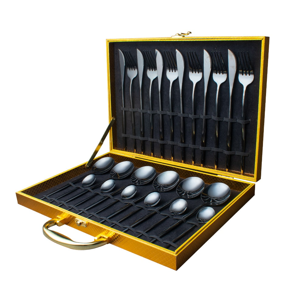 Gold Dinnerware Set Stainless - 24 pcs Gold Tableware Set