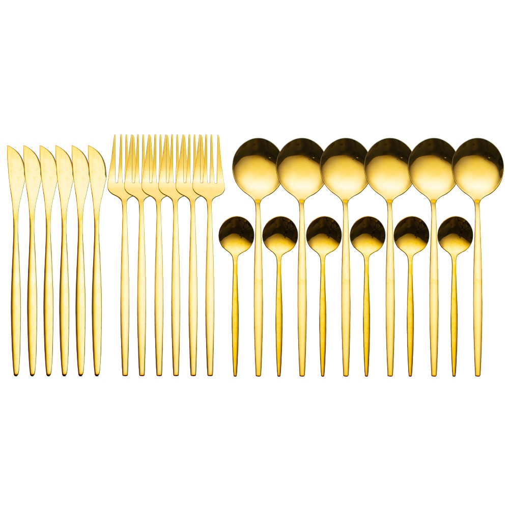 Gold Dinnerware Set Stainless - 24 pcs Gold Tableware Set