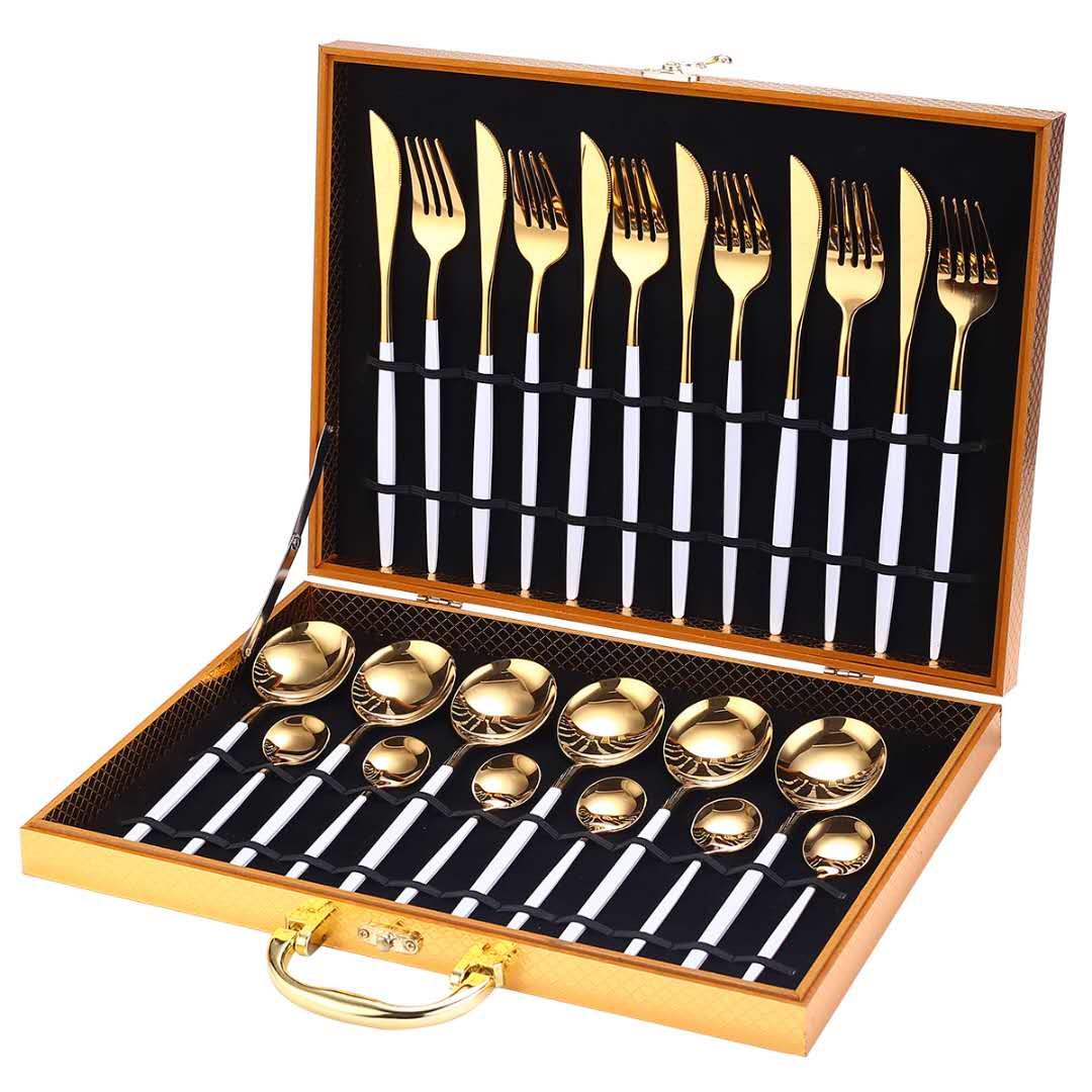 Gold Dinnerware Set Stainless - 24 pcs Gold Tableware Set
