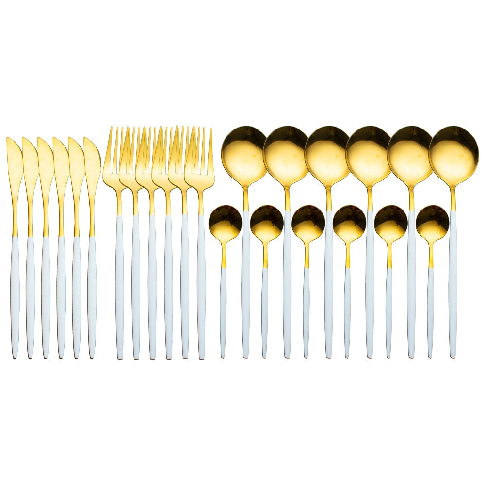 Gold Dinnerware Set Stainless - 24 pcs Gold Tableware Set