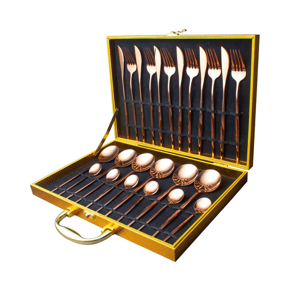Gold Dinnerware Set Stainless - 24 pcs Gold Tableware Set