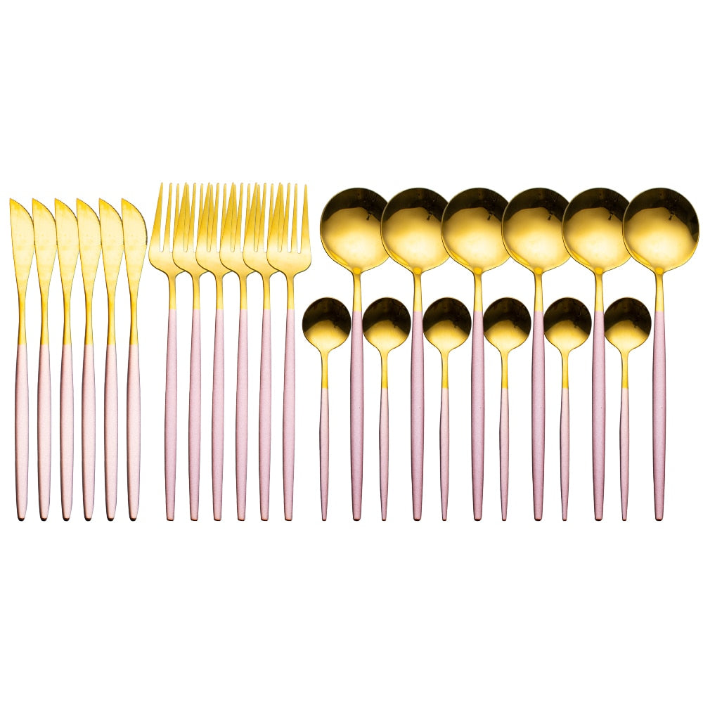 Gold Dinnerware Set Stainless - 24 pcs Gold Tableware Set