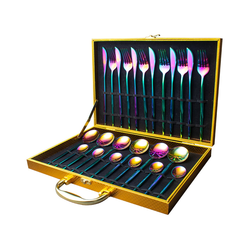 Gold Dinnerware Set Stainless - 24 pcs Gold Tableware Set
