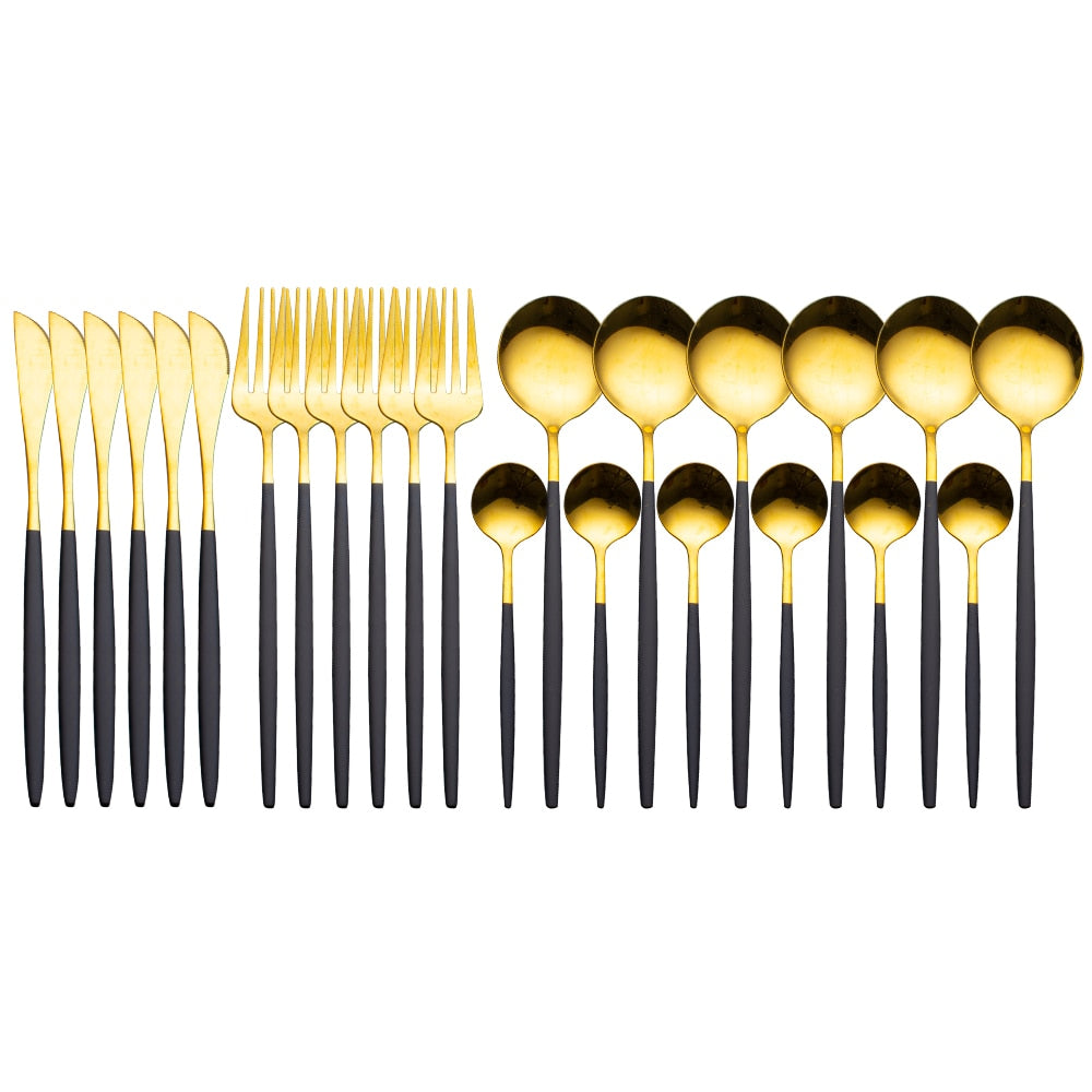 Gold Dinnerware Set Stainless - 24 pcs Gold Tableware Set