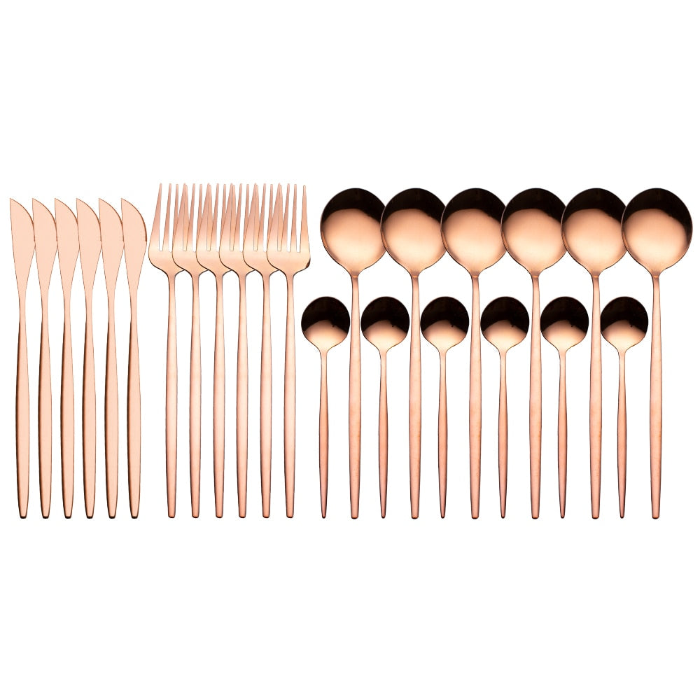 Gold Dinnerware Set Stainless - 24 pcs Gold Tableware Set