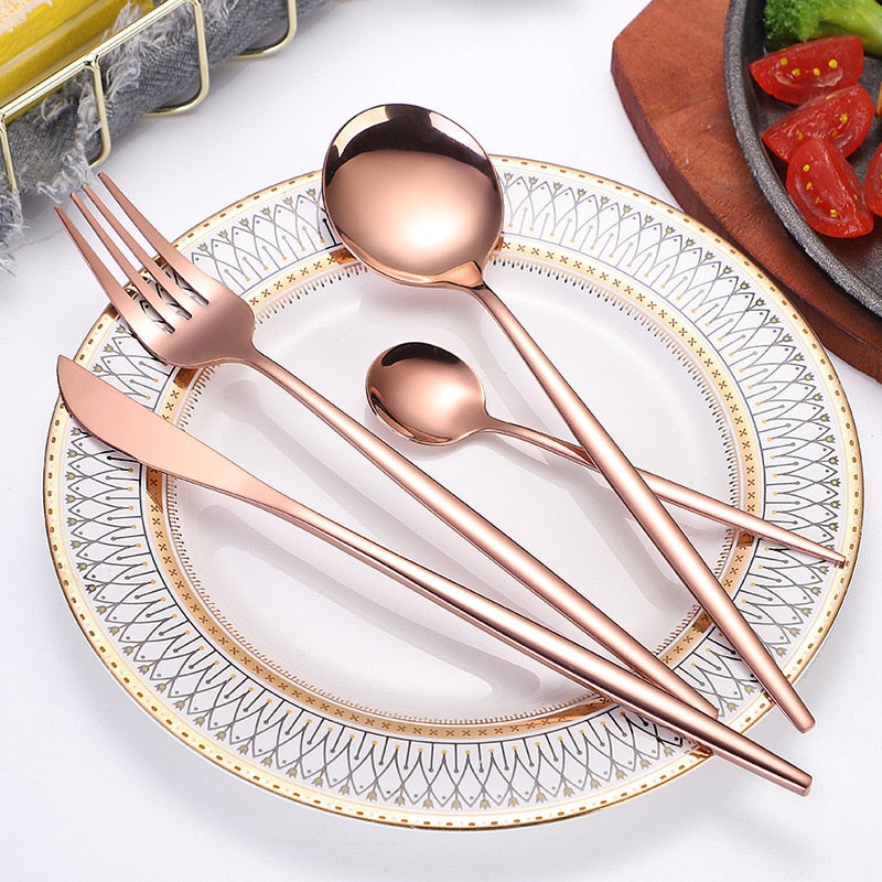 Gold Dinnerware Set Stainless - 24 pcs Gold Tableware Set