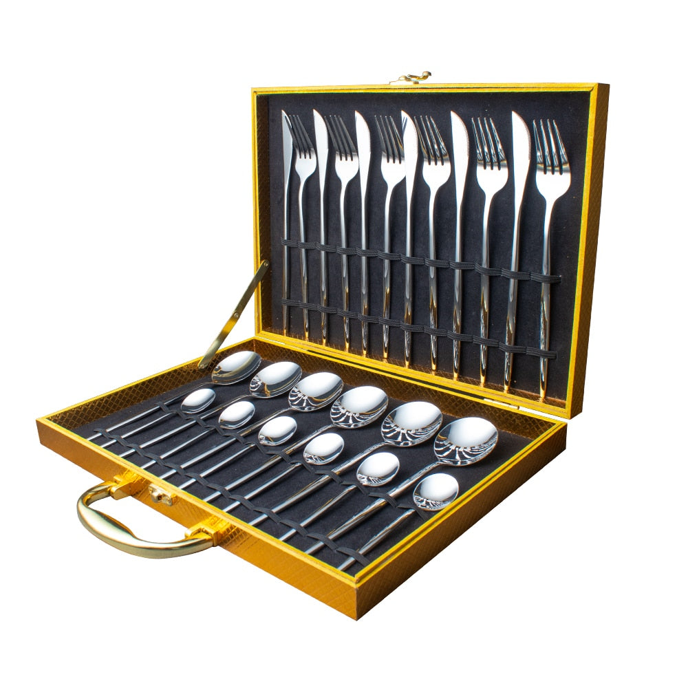 Gold Dinnerware Set Stainless - 24 pcs Gold Tableware Set