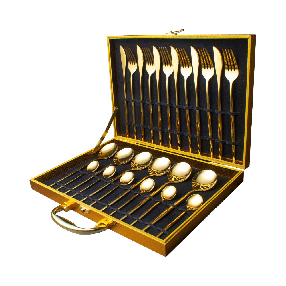 Gold Dinnerware Set Stainless - 24 pcs Gold Tableware Set