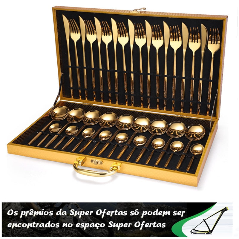 Gold Dinnerware Set Stainless - 24 pcs Gold Tableware Set